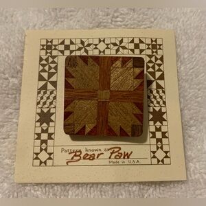 #J032 - Wooden Parquetry Inlay Pieced Bear Paw Design Handmade Brooch Pin